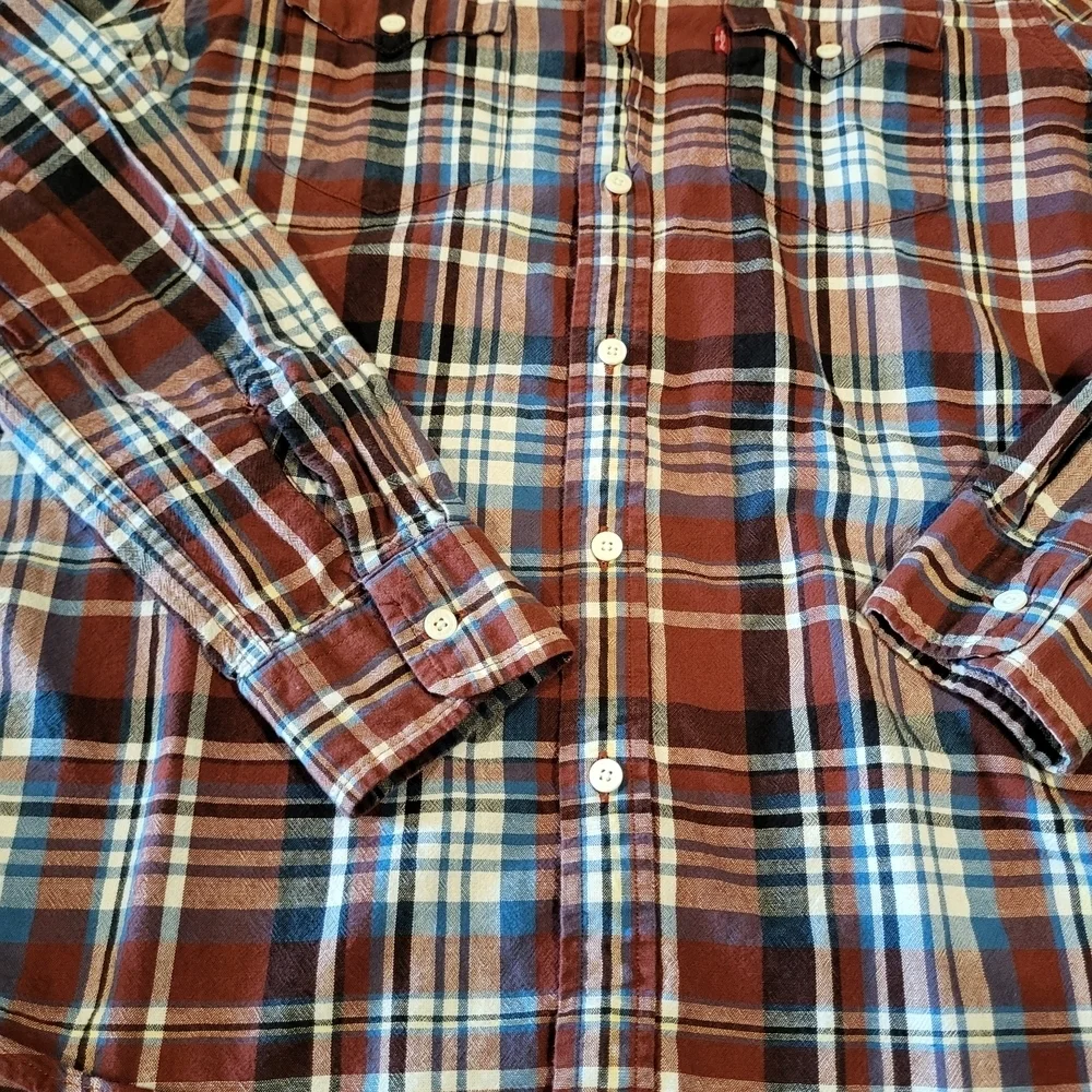 LEVI's Standard Fit Western Flannel Long Sleeve Button Up Shirt Mens Size Large